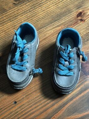 Toddler Lace-Up Walkers in Grey with Teal Accents
